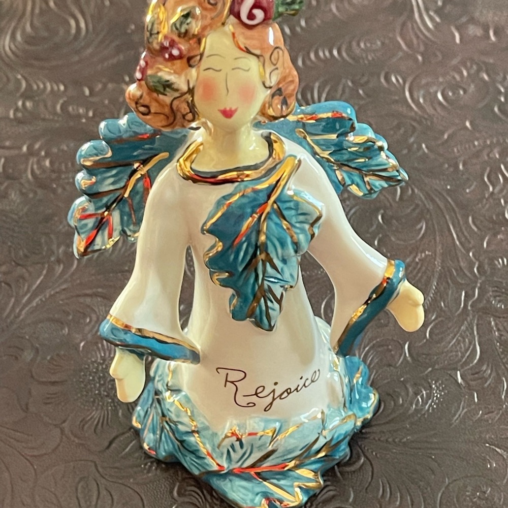 Blue Sky Angel Ornament with Blue and Gold Accents